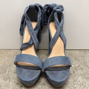 Crisscross Block Heel Ankle Strap Lace Up Sandals In LIGHT BLUE